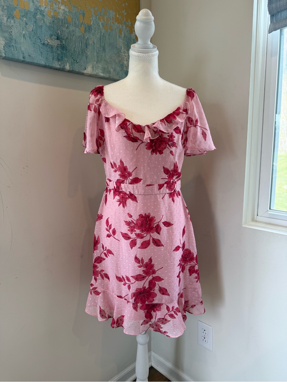 City Studio Pink Romantic Boho Cottagecore Floral Ruffle-Hem Mini Dress Size 9